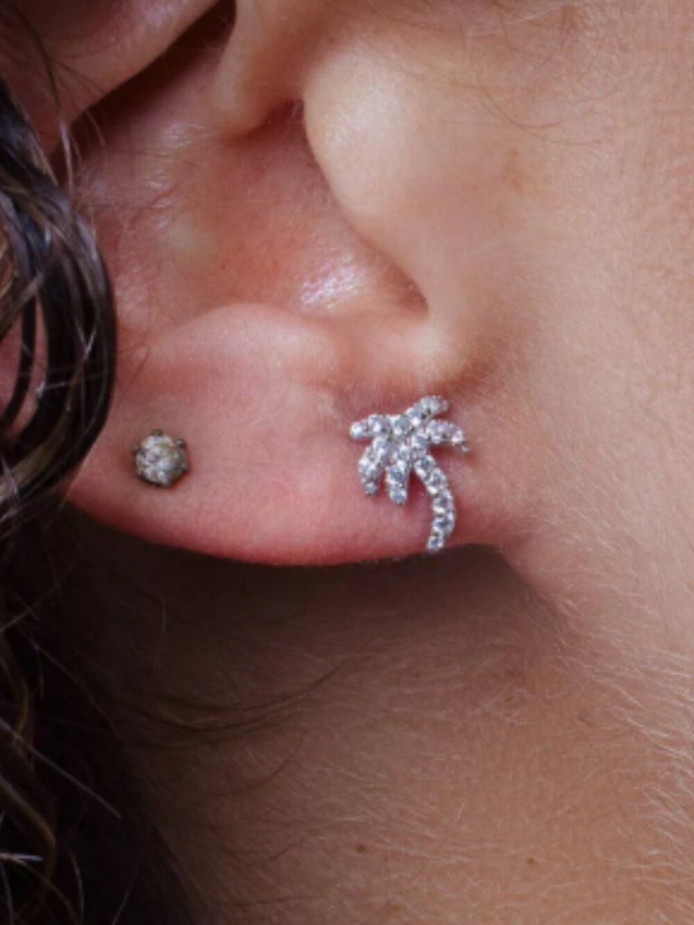 Sterling Silver 925 Rhodium Plated Palm Tree CZ Stud Earrings